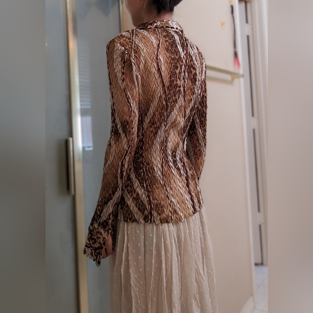 Cache Brown Crinkle Stripe Top Size Xs - image 3